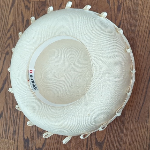 Vtg Chic Old Money Cream Sculptural Wide Brim Accents Straw Hat - Picture 3 of 8
